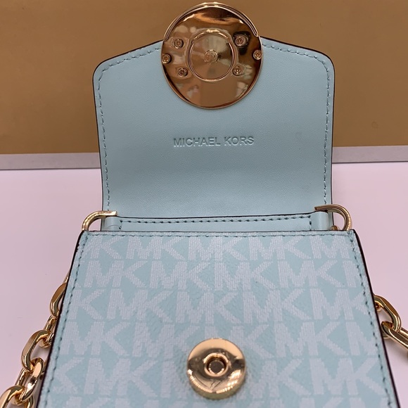 NWT MICHAEL KORS CARMEN SMALL NORTH SOUTH PHONE XBODY FAIR AQUA SIGNATURE COLOR - Picture 8 of 16